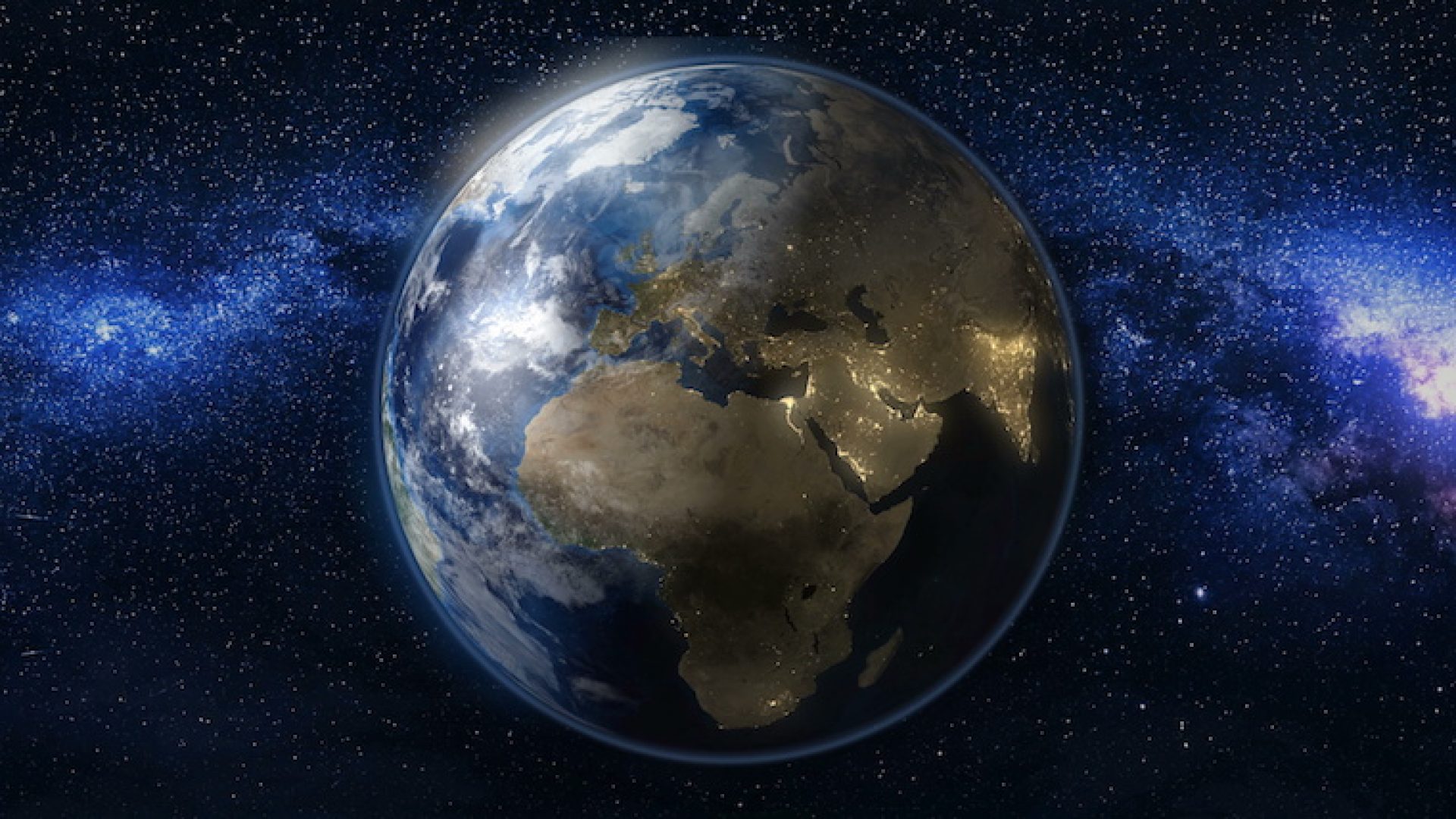 Planet Earth in black and blue Universe of star